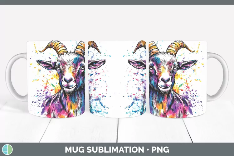 Watercolor Splash Goat Mug Wrap Sublimation Coffee Cup Desig