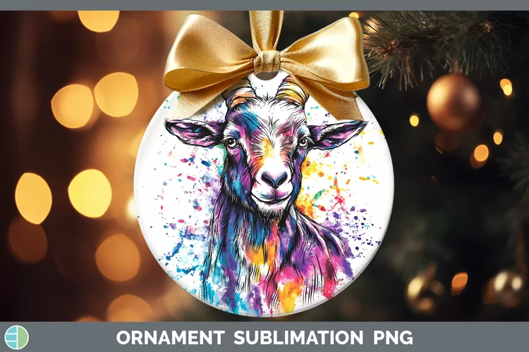 Watercolor Splash Goat Ornament Sublimation Bauble Designs