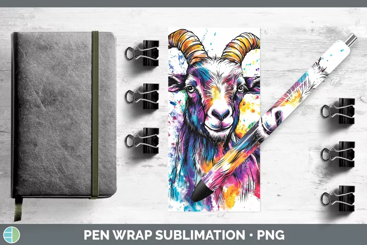 Watercolor Splash Goat Pen Wrap Sublimation Pen Designs