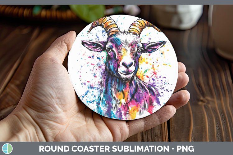 Watercolor Splash Goat Round Coaster Sublimation Coaster Des