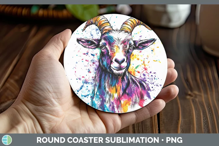 Watercolor Splash Goat Round Coaster Sublimation Coaster Des