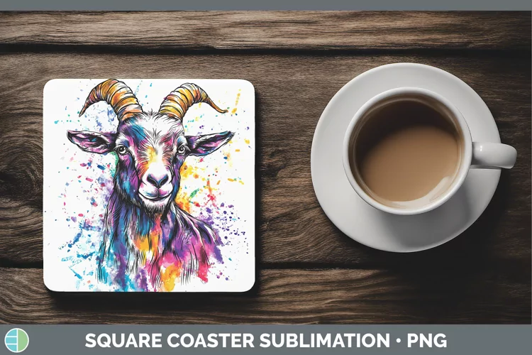 Watercolor Splash Goat Square Coaster Sublimation Coaster De