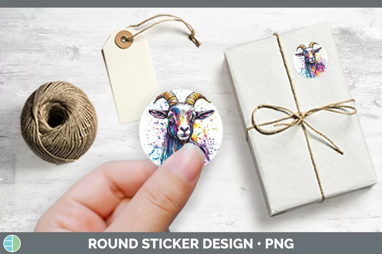 Watercolor Splash Goat Stickers | Round Labels Designs