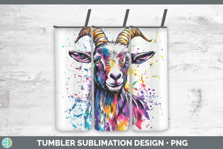 Watercolor Splash Goat Tumbler Sublimation 20 oz Skinny Tumb