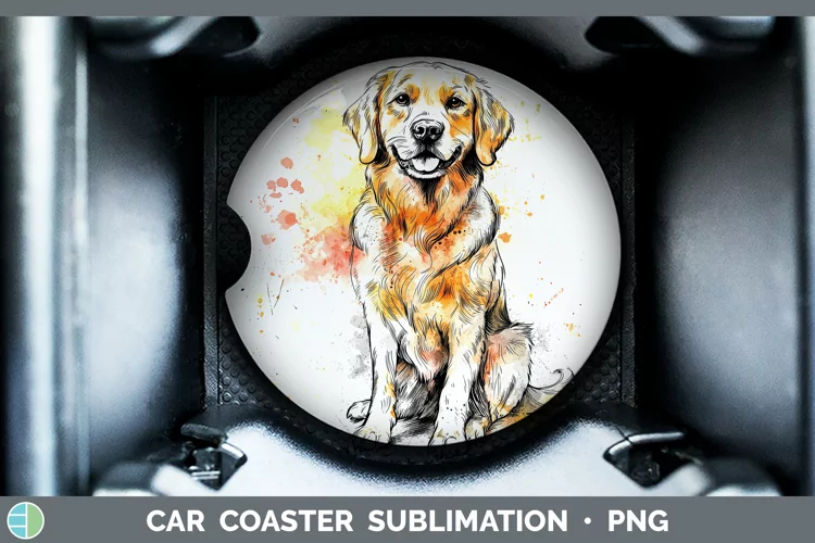 Watercolor Splash Golden Retriever Car Coaster Sublimation