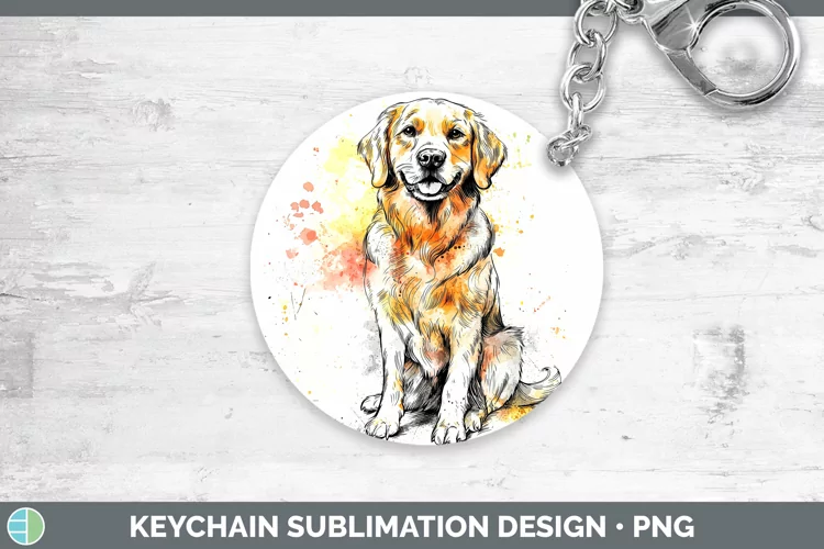 Watercolor Splash Golden Retriever Keychain Sublimation Keyr