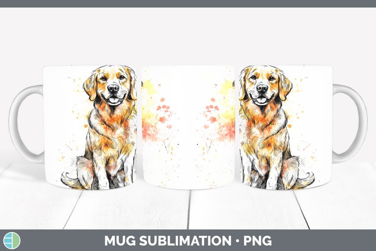 Watercolor Splash Golden Retriever Mug Wrap Sublimation Coff