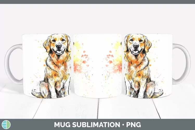 Watercolor Splash Golden Retriever Mug Wrap Sublimation Coff