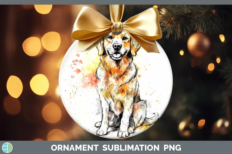 Watercolor Splash Golden Retriever Ornament Sublimation Baub