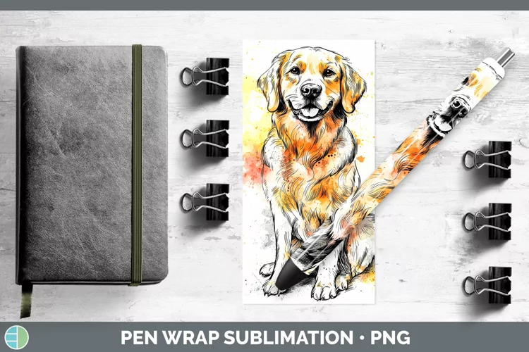 Watercolor Splash Golden Retriever Pen Wrap Sublimation Pen
