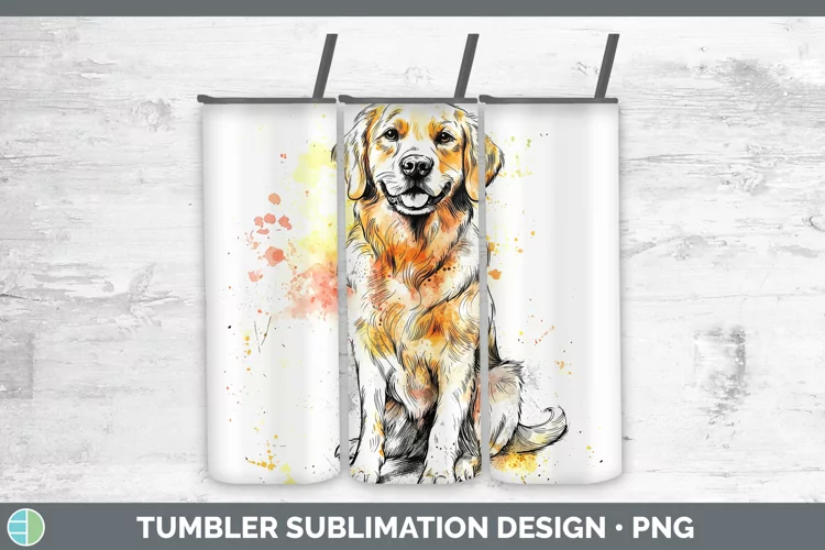 Watercolor Splash Golden Retriever Tumbler Sublimation 20 oz