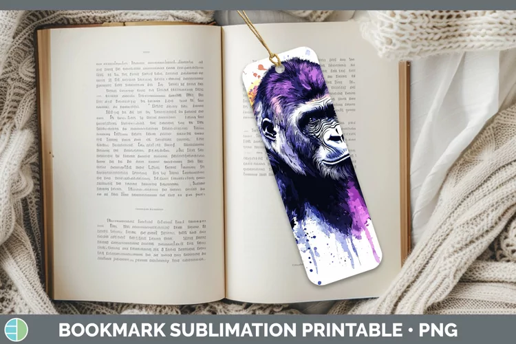 Watercolor Splash Gorilla Bookmark Sublimation Printable Des