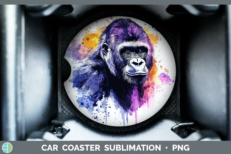 Watercolor Splash Gorilla Car Coaster Sublimation Designs