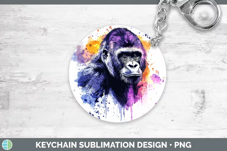 Watercolor Splash Gorilla Keychain Sublimation Keyring Desig