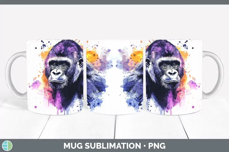 Watercolor Splash Gorilla Mug Wrap Sublimation Coffee Cup De