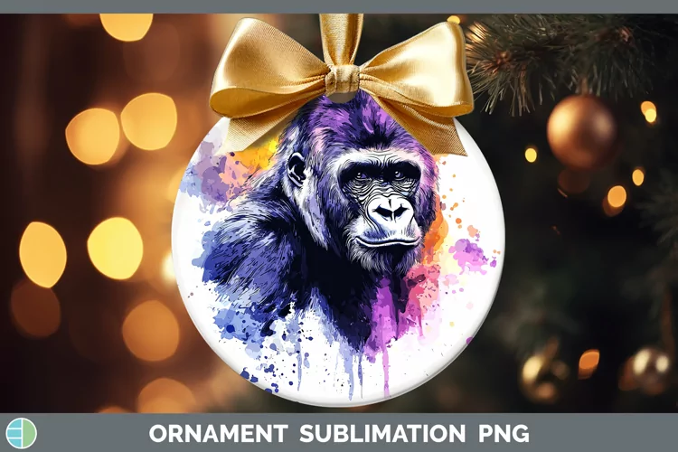 Watercolor Splash Gorilla Ornament Sublimation Bauble Design