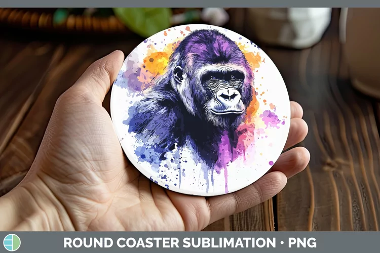 Watercolor Splash Gorilla Round Coaster Sublimation Coaster