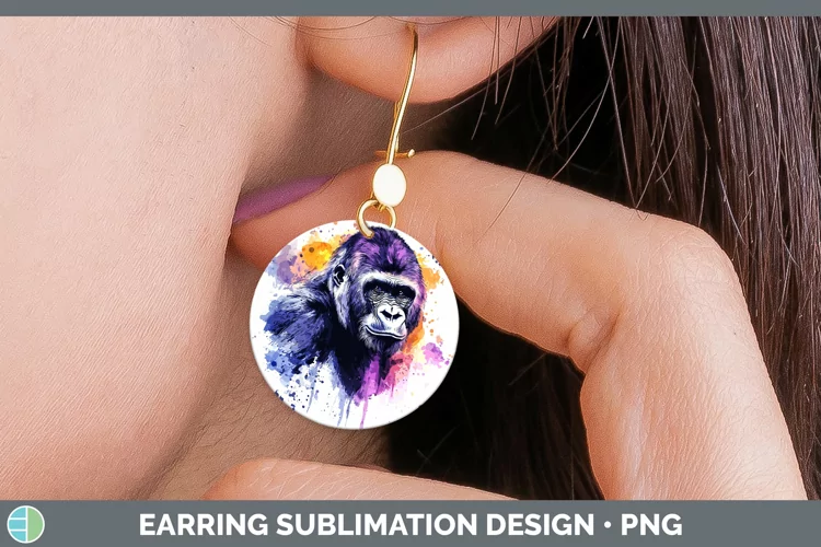 Watercolor Splash Gorilla Round Earrings Sublimation Earring
