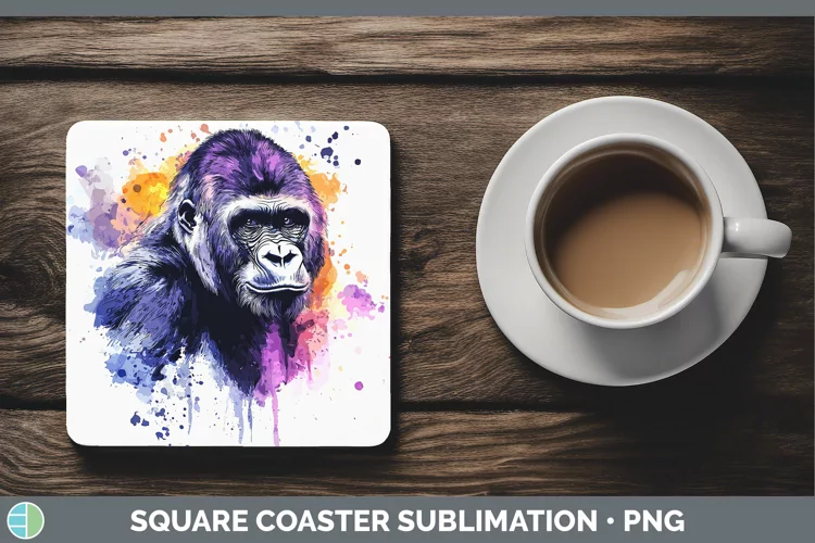 Watercolor Splash Gorilla Square Coaster Sublimation Coaster