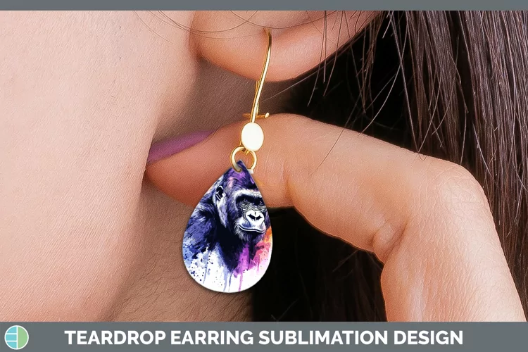 Watercolor Splash Gorilla Teardrop Earrings Sublimation Earr