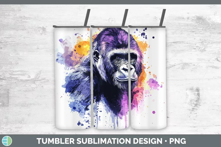 Watercolor Splash Gorilla Tumbler Sublimation 20 oz Skinny T