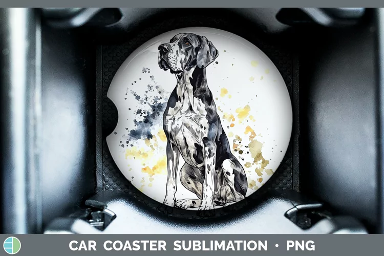Watercolor Splash Great Dane Car Coaster Sublimation Design