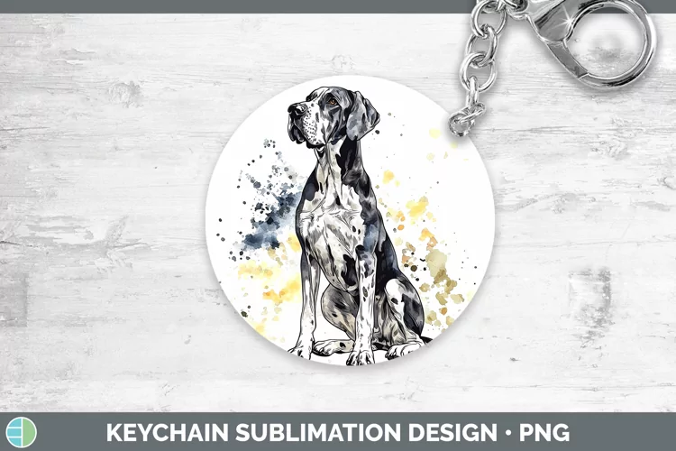 Watercolor Splash Great Dane Keychain Sublimation Keyring De
