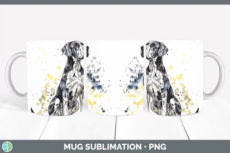 Watercolor Splash Great Dane Mug Wrap Sublimation Coffee Cup