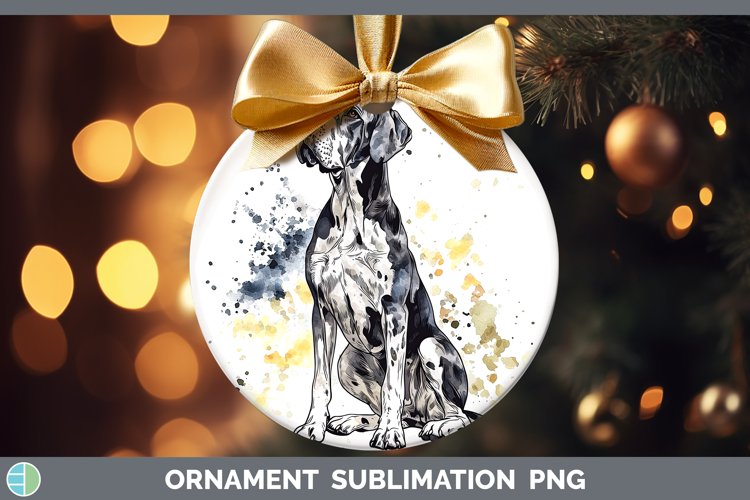 Watercolor Splash Great Dane Ornament Sublimation Bauble Des