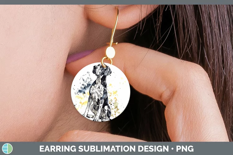 Watercolor Splash Great Dane Round Earrings Sublimation Earr