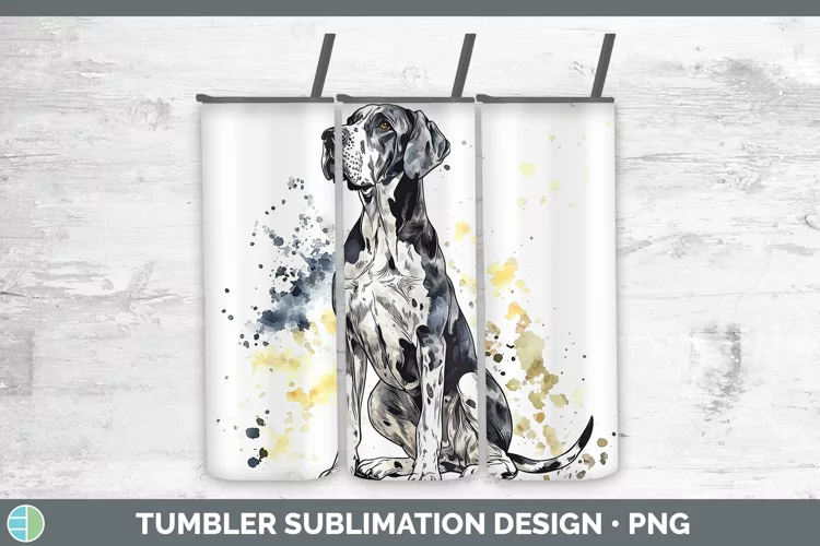 Watercolor Splash Great Dane Tumbler Sublimation 20 oz Skinn