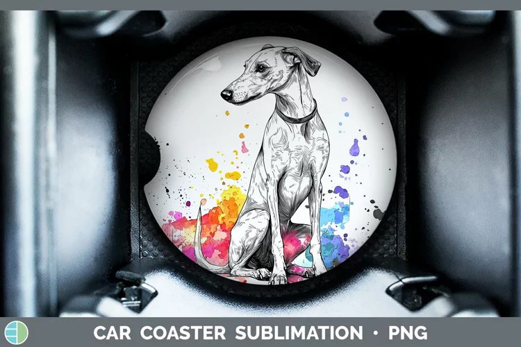 Watercolor Splash Greyhound Car Coaster Sublimation Designs