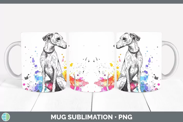 Watercolor Splash Greyhound Mug Wrap Sublimation Coffee Cup
