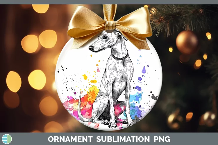 Watercolor Splash Greyhound Ornament Sublimation Bauble Desi