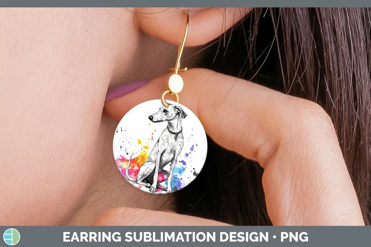 Watercolor Splash Greyhound Round Earrings Sublimation Earri