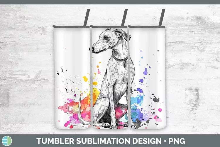 Watercolor Splash Greyhound Tumbler Sublimation 20 oz Skinny
