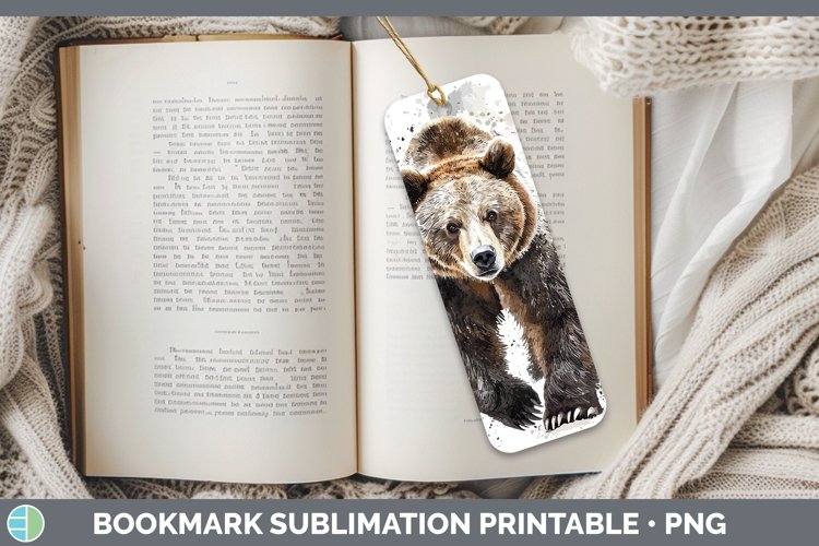 Watercolor Splash Grizzly Bear Bookmark Sublimation Printabl