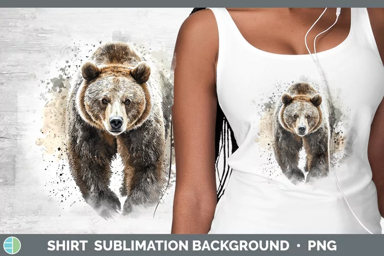 Watercolor Splash Grizzly Bear Shirt Sublimation Sublimation