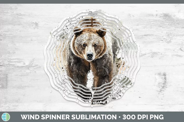 Watercolor Splash Grizzly Bear Wind Spinner Sublimation Spin
