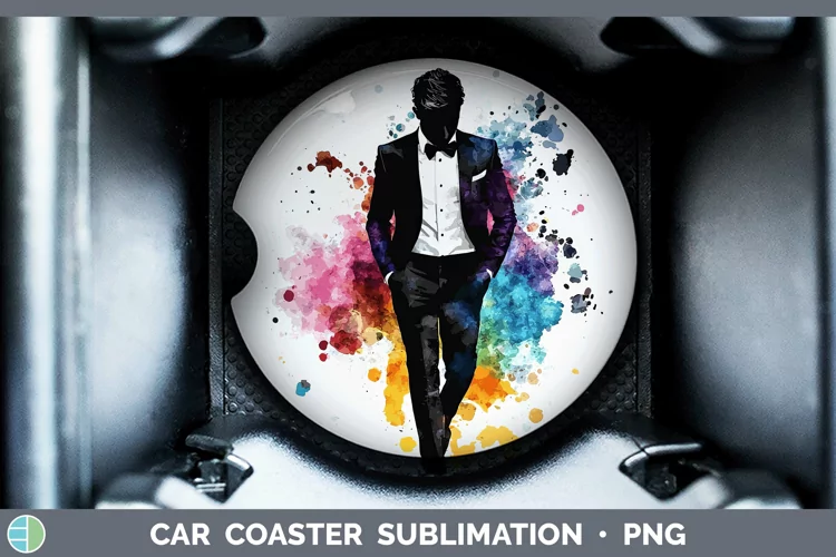 Watercolor Splash Groom Car Coaster Sublimation Designs