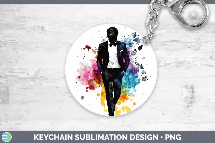 Watercolor Splash Groom Keychain Sublimation Keyring Designs