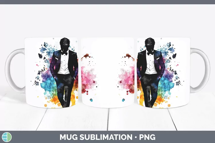 Watercolor Splash Groom Mug Wrap Sublimation Coffee Cup Desi