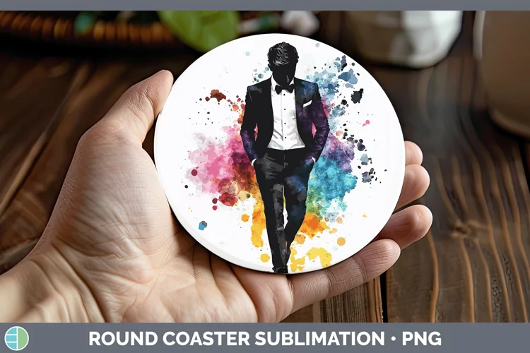 Watercolor Splash Groom Round Coaster Sublimation Coaster De