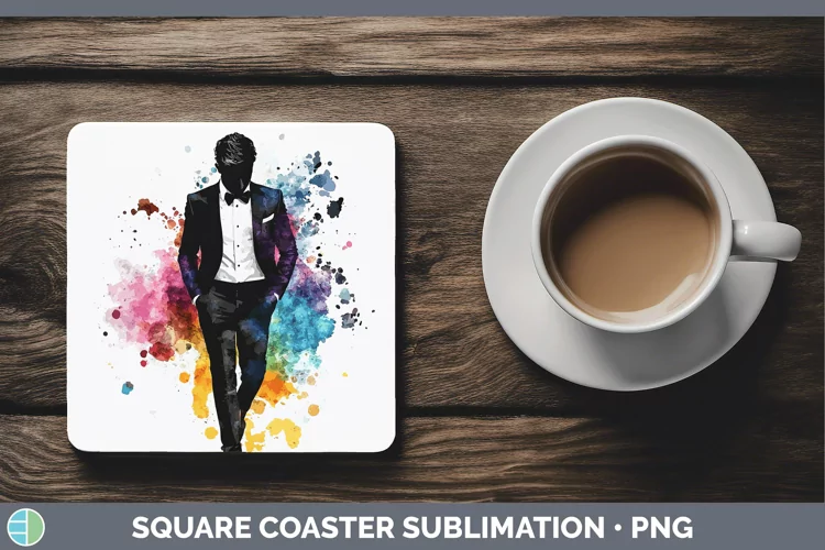 Watercolor Splash Groom Square Coaster Sublimation Coaster D