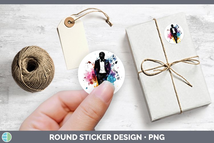 Watercolor Splash Groom Stickers | Round Labels Designs