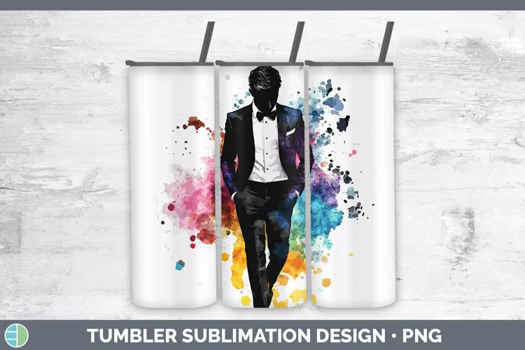 Watercolor Splash Groom Tumbler Sublimation 20 oz Skinny Tum