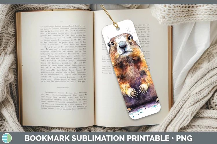 Watercolor Splash Groundhog Bookmark Sublimation Printable D