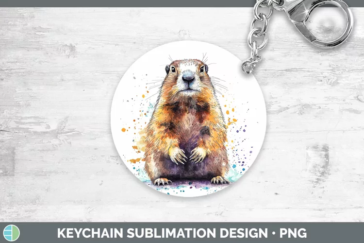 Watercolor Splash Groundhog Keychain Sublimation Keyring Des