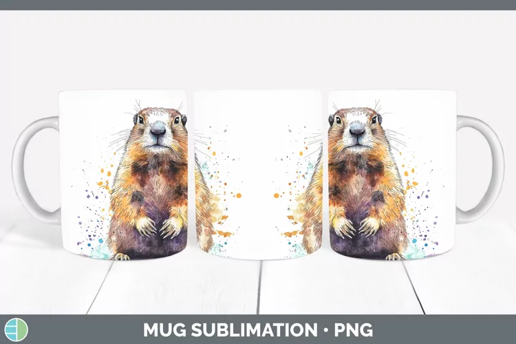 Watercolor Splash Groundhog Mug Wrap Sublimation Coffee Cup