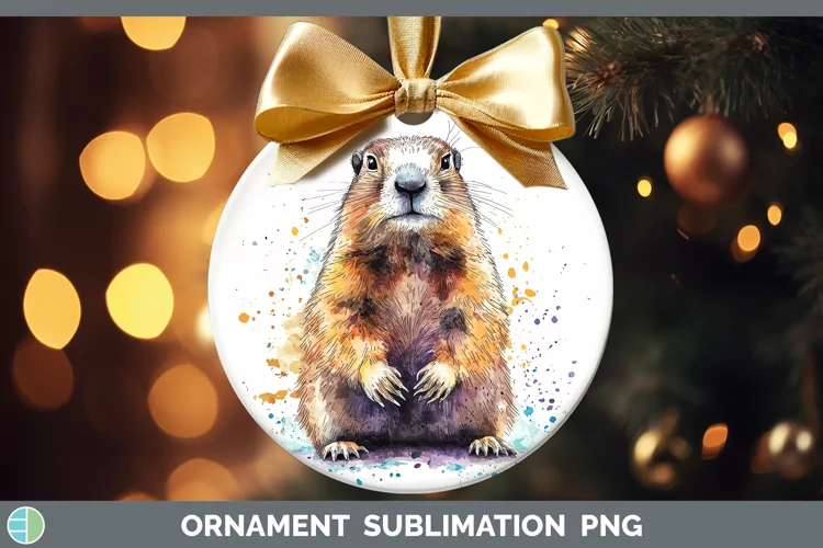 Watercolor Splash Groundhog Ornament Sublimation Bauble Desi
